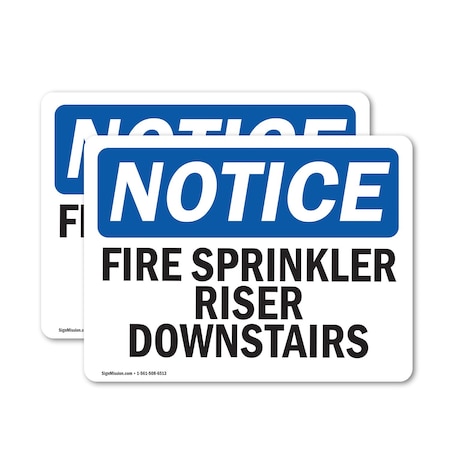 Signmission Fire Sprinkler Riser Downstairs OSHA Notice Sign, Vinyl Decal, 18in W x 12in L, 2PK OS-2PACK-NS-D-1218-L-12675